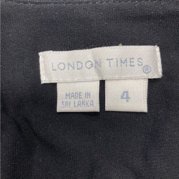 London Times Dress SZ 4 Black White Green Floral Length Sheath Cap Sleeve Summer - Picture 8 of 12